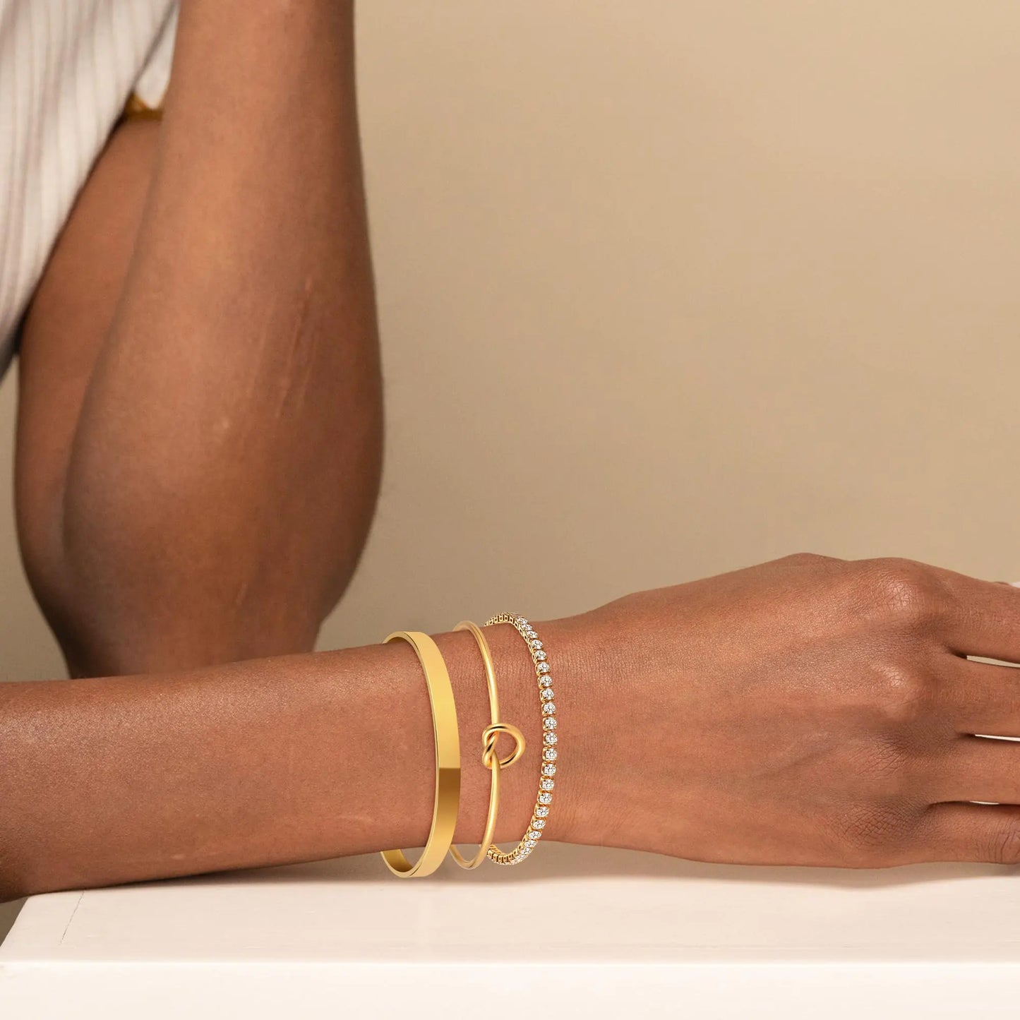 14K Gold Plated Bangle Cuff Bracelet Set