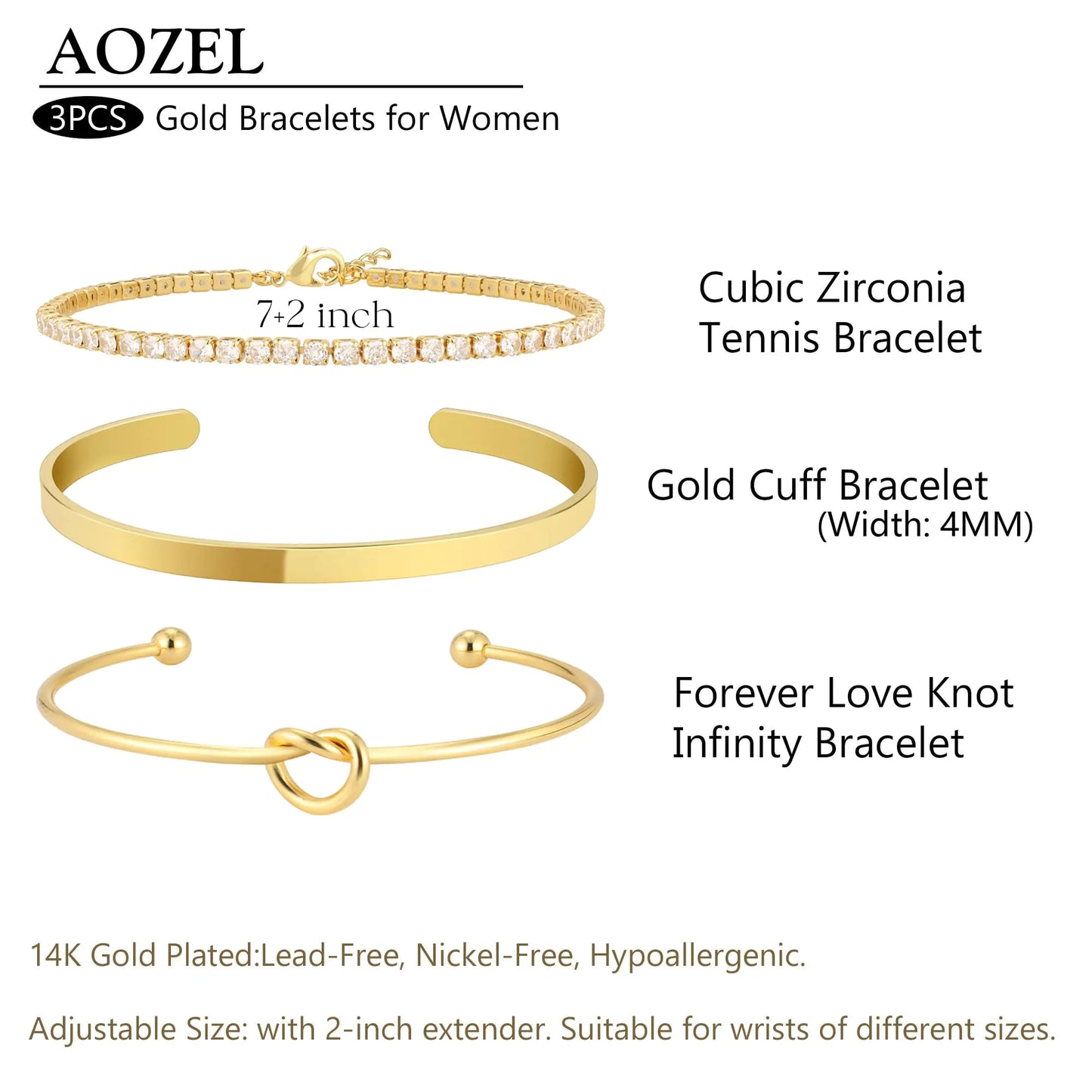 14K Gold Plated Bangle Cuff Bracelet Set