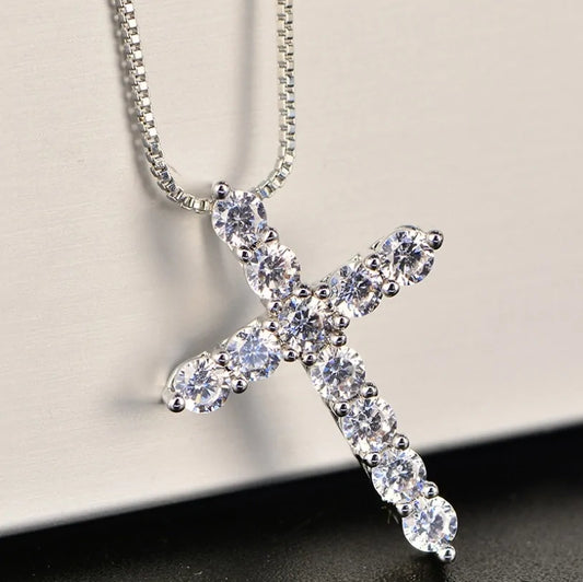 Crystal Cross Pendant Silver Chain Necklace