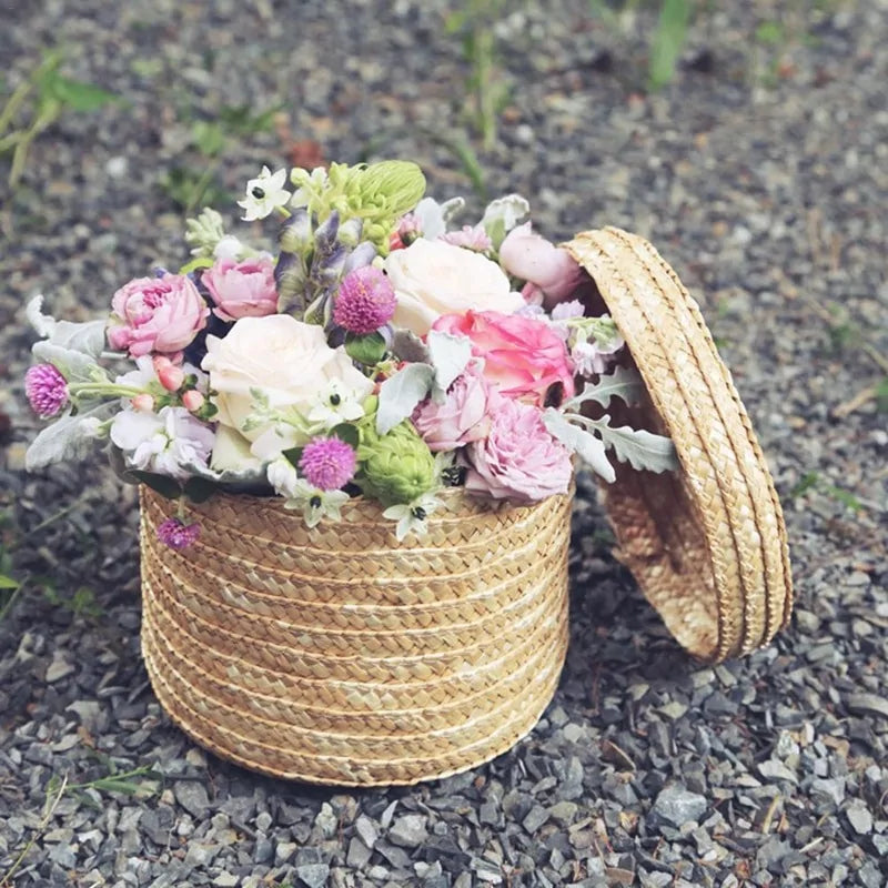 3-Piece Handmade Woven Storage Basket Set with Lids