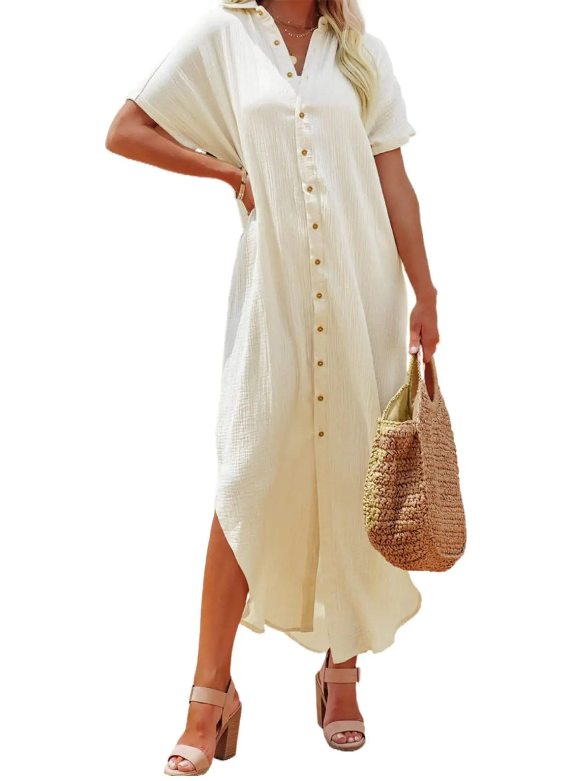 Dokotoo Womens Casual Short Sleeve Button Down Beach Dress