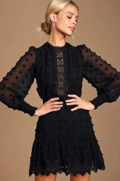 Love Embroidered Lace Long Sleeve Dress