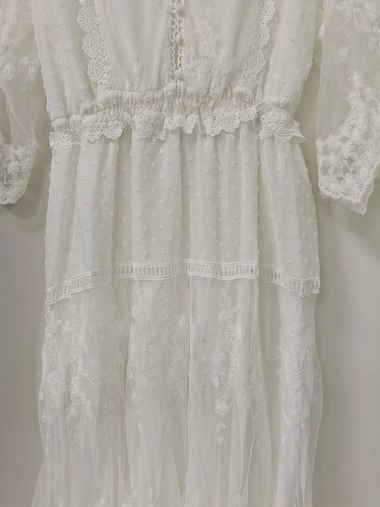 Hollow Out White Lace Dress